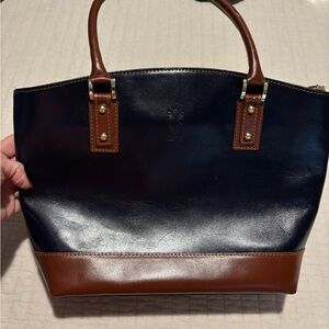 Elegant Black and Brown Leather Tote Bag